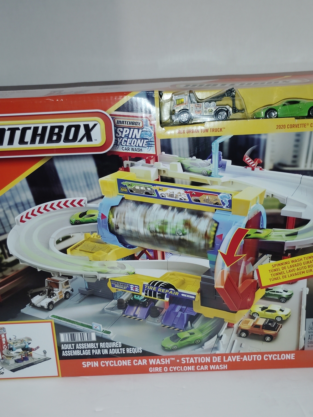 Matchbox Spin Cyclone Car Wash Playset JGB68 2025 New with Corvette & Tow Truck